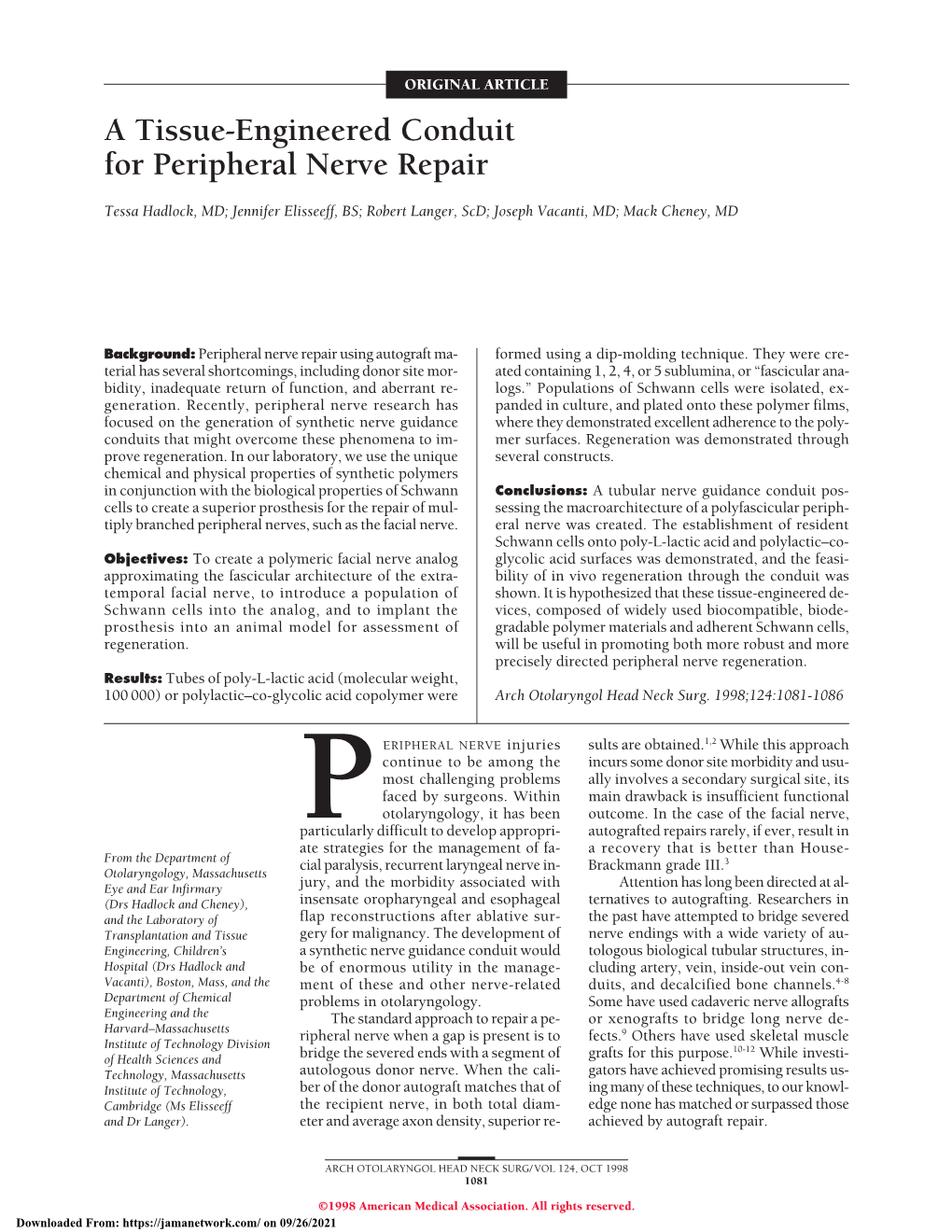 A Tissue-Engineered Conduit for Peripheral Nerve Repair