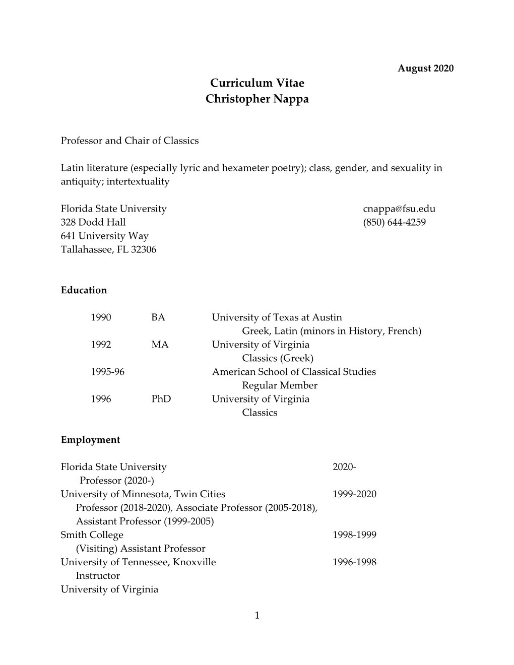 Curriculum Vitae Christopher Nappa