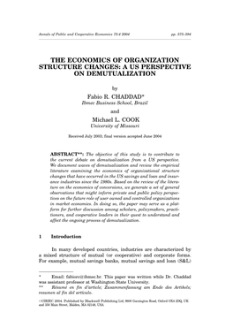 The Economics of Organization Structure Changes: a Us Perspective on Demutualization