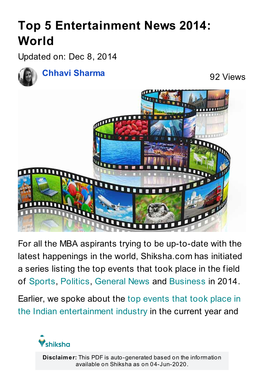 Top 5 Entertainment News 2014: World | Shiksha.Com