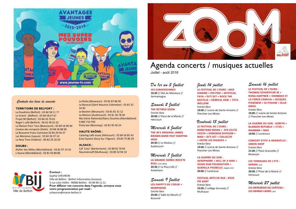 Agenda Concerts / Musiques Actuelles Juillet - Août 2016