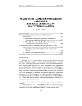 Algorithmic Harms Beyond Facebook and Google: Emergent Challenges of Computational Agency