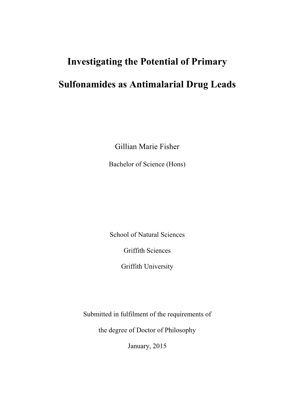 Investigating the Potential of Primary Sulfonamides As Antimalarial