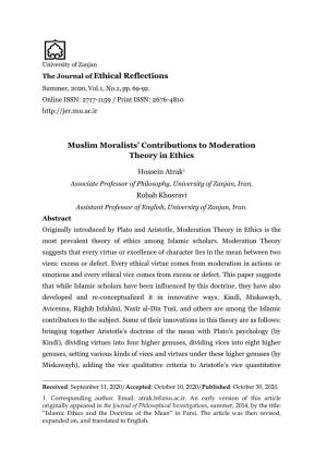 Muslim Moralists' Contributions to Moderation Theory in Ethics