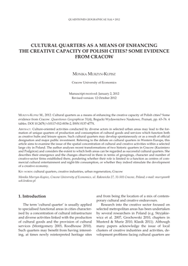 Cultural Quarters As a Means of Enhancing the Creative Capacity of Polish Cities? Some Evidence from Cracow