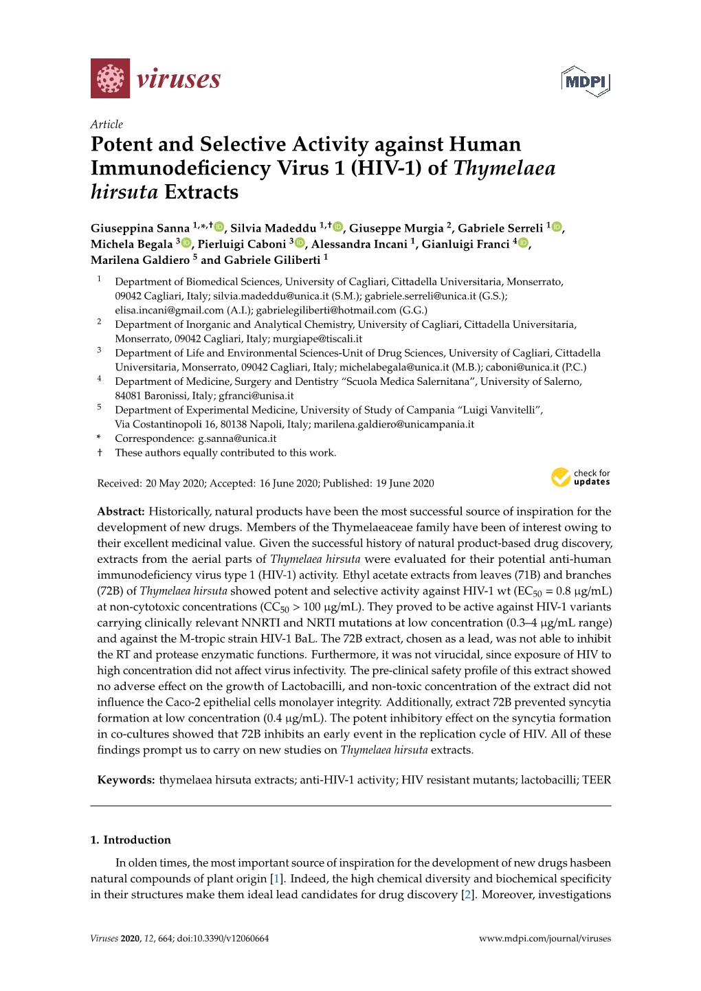 (HIV-1) of Thymelaea Hirsuta Extracts