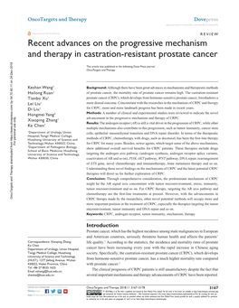 Recent Advances on the Progressive Mechanism and Therapy in Castration-Resistant Prostate Cancer