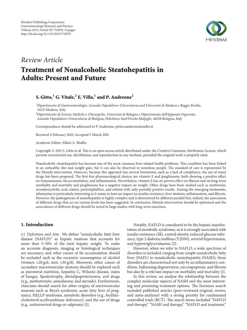 Treatment of Nonalcoholic Steatohepatitis in Adults: Present and Future