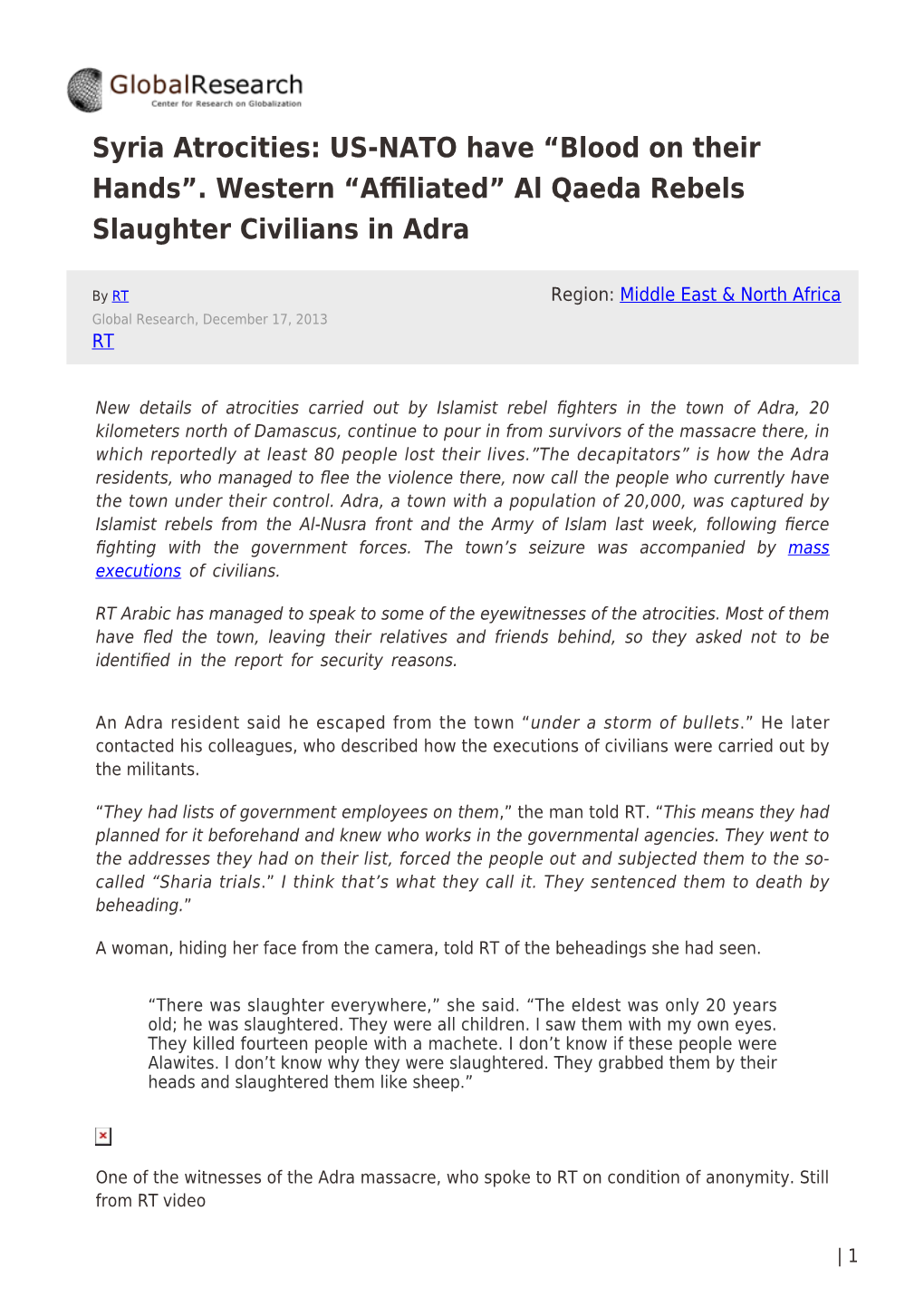 Al Qaeda Rebels Slaughter Civilians in Adra