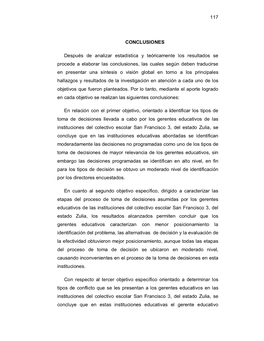 117 CONCLUSIONES Después De Analizar Estadística Y Teóricamente Los Resultados Se Procede a Elaborar Las Conclusiones, Las Cu