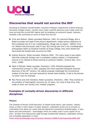 Discoveries That Would Not Survive the REF