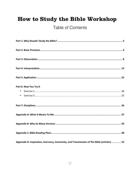 How to Study the Bible Workshop Table of Contents