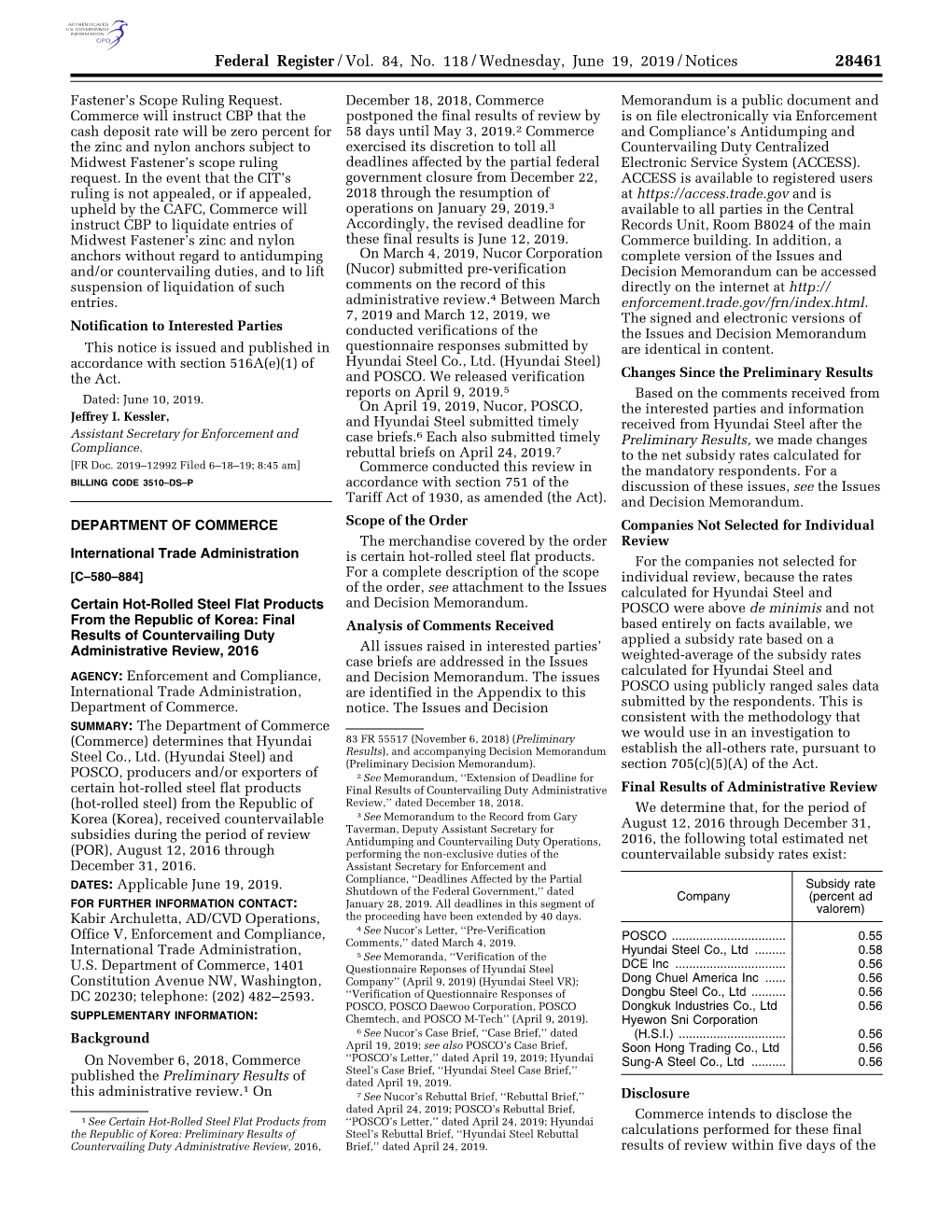 Federal Register/Vol. 84, No. 118/Wednesday, June 19, 2019