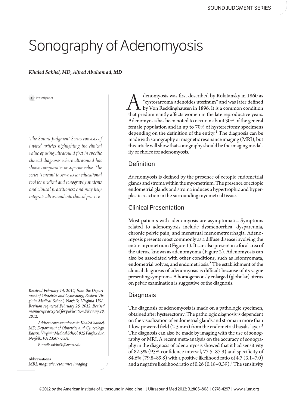 Sonography of Adenomyosis