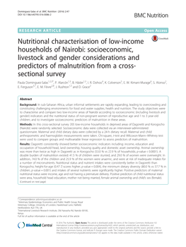 Nutritional Characterisation of Low-Income Households of Nairobi
