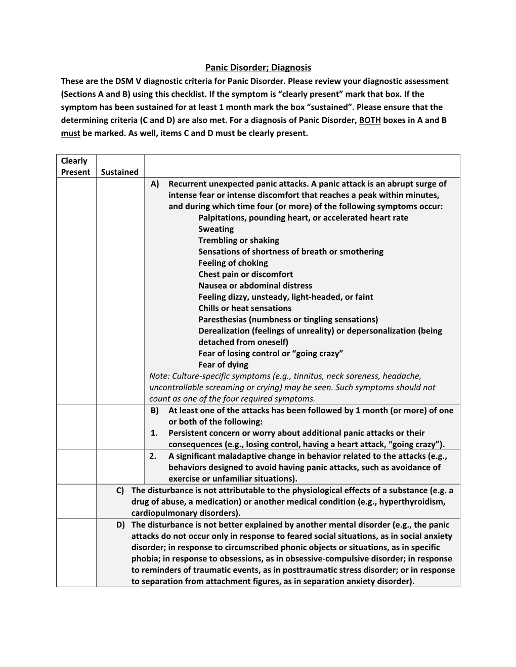 Panic Disorder; Diagnosis These Are the DSM V Diagnostic Criteria for ...