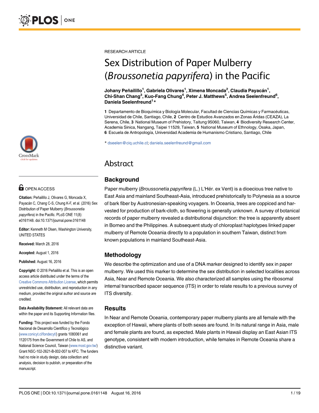 Sex Distribution of Paper Mulberry (Broussonetia Papyrifera) in the Pacific