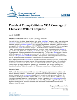 President Trump Criticizes VOA Coverage of China's COVID-19
