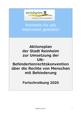 Aktionsplan Der Stadt Reinheim Zur Umsetzung Der UN- Behindertenrechtskonvention Über Die Rechte Von Menschen Mit Behinderung