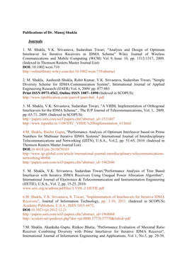 Publications of Prof. Manoj Kumar Shukla