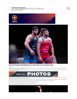 Saravi Dominates Wrestle Warsaw to Claim Spot on Iran Olympic Team
