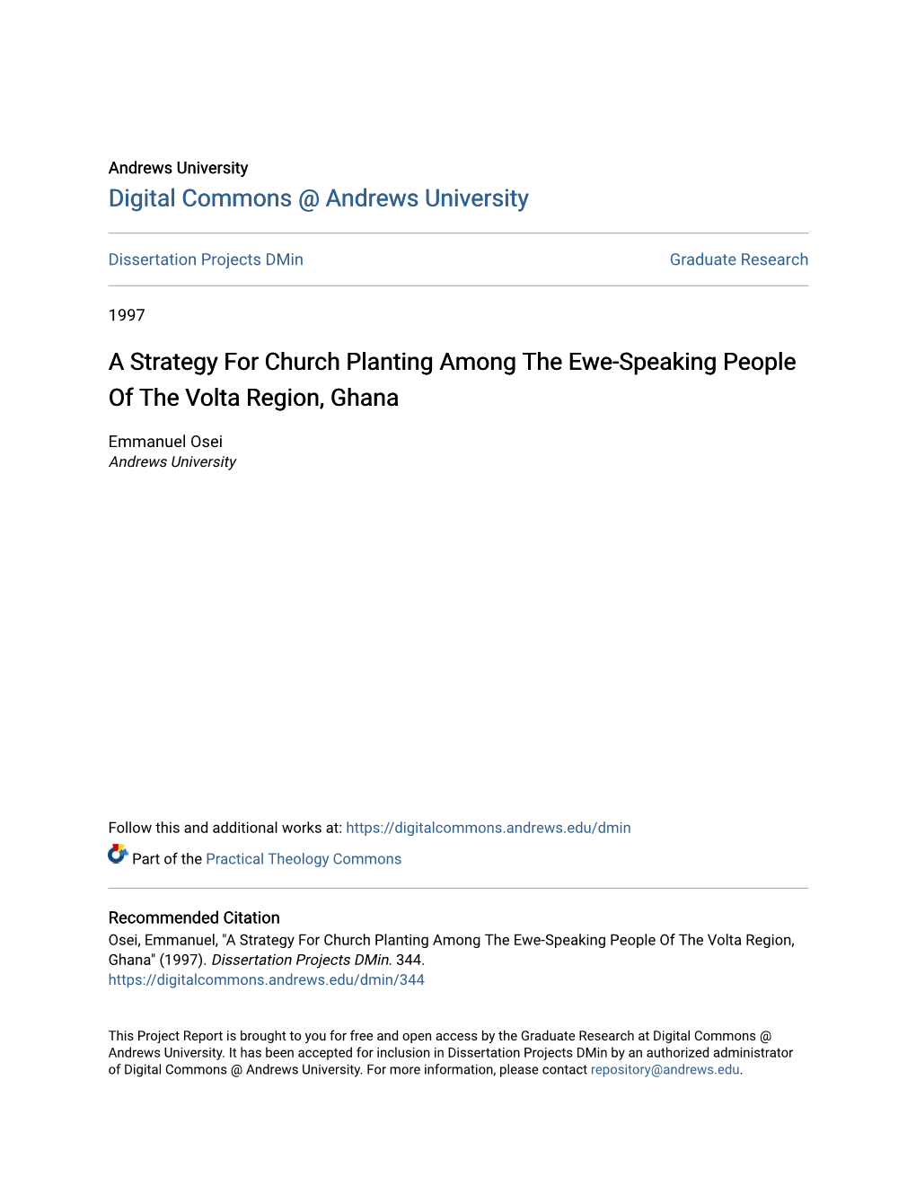 A Strategy for Church Planting Among the Ewe-Speaking People of the Volta Region, Ghana