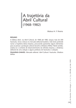 A Trajetória Da Abril Cultural (1968-1982)