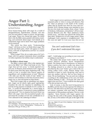 Understanding Anger Rather That He Should Turn from His Ways and Live” (Ezekiel 18:23)