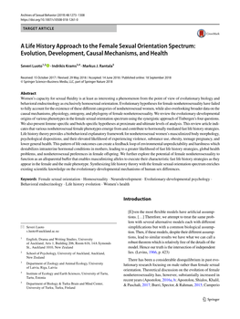 A Life History Approach to the Female Sexual Orientation Spectrum: Evolution, Development, Causal Mechanisms, and Health