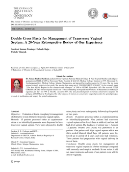 Double Cross Plasty for Management of Transverse Vaginal Septum: a 20-Year Retrospective Review of Our Experience
