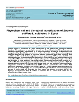 Phytochemical and Biological Investigation of Eugenia Uniflora L