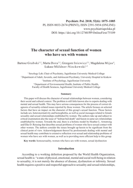 The Character of Sexual Function of Women Who Have Sex with Women