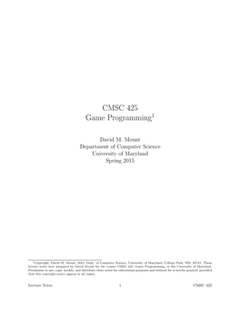CMSC 425 Game Programming1