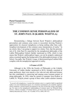 The Common Sense Personalism of St. John Paul Ii (Karol Wojtyla)