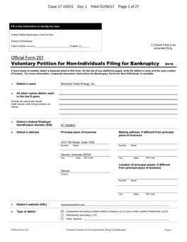 Voluntary Petition for Non-Individuals Filing for Bankruptcy 04/16