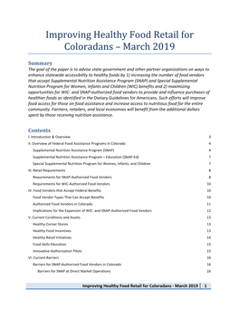 Improving Healthy Food Retail for Coloradans – March 2019