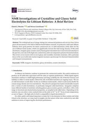 NMR Investigations of Crystalline and Glassy Solid Electrolytes for Lithium Batteries: a Brief Review