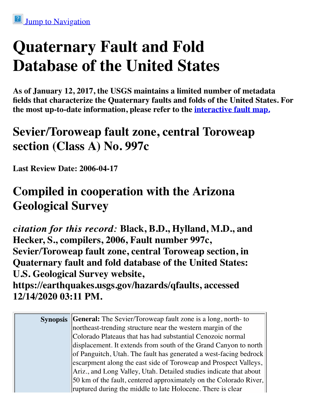 Quaternary Fault and Fold Database of the United States