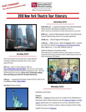 2018 New York Theatre Tour Itinerary