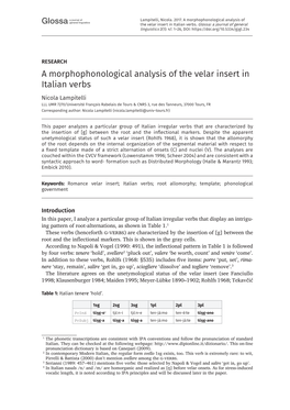A Morphophonological Analysis of the Velar Insert in Italian Verbs
