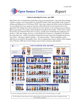 Cuban Leadership Overview, Apr 2009