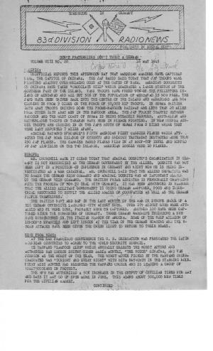 83Rd Division Radio News, Germany, Vol VIII #20, May 16, 1945
