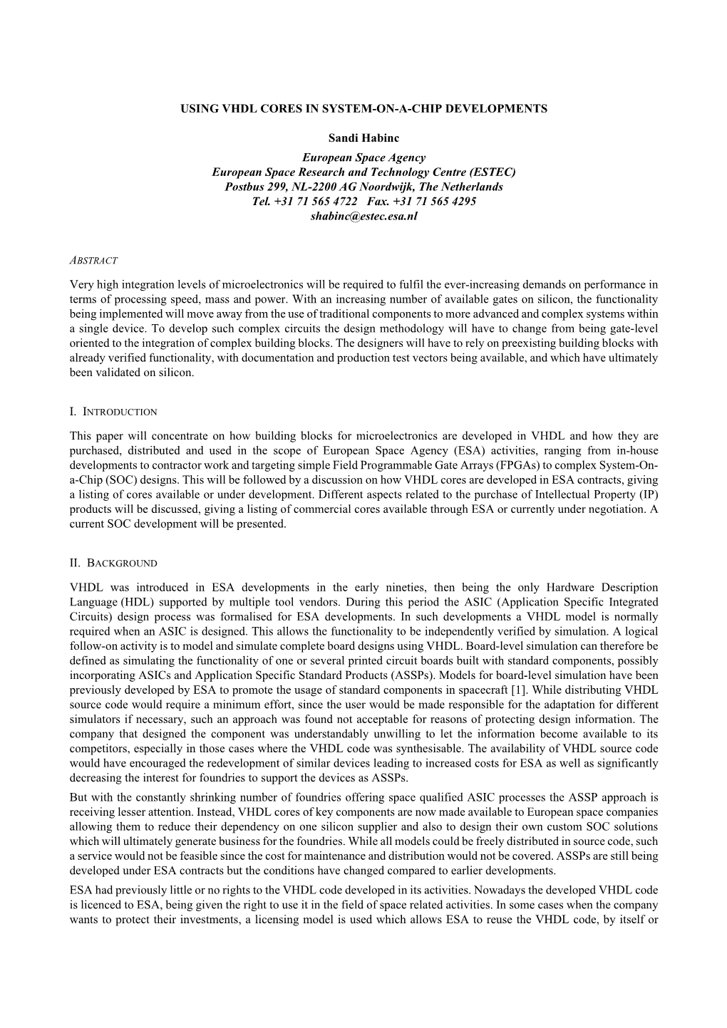 Using Vhdl Cores in System-On-A-Chip Developments