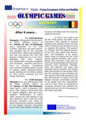 OLYMPIC GAMES ANTWERP August 14 - September 12, 1920