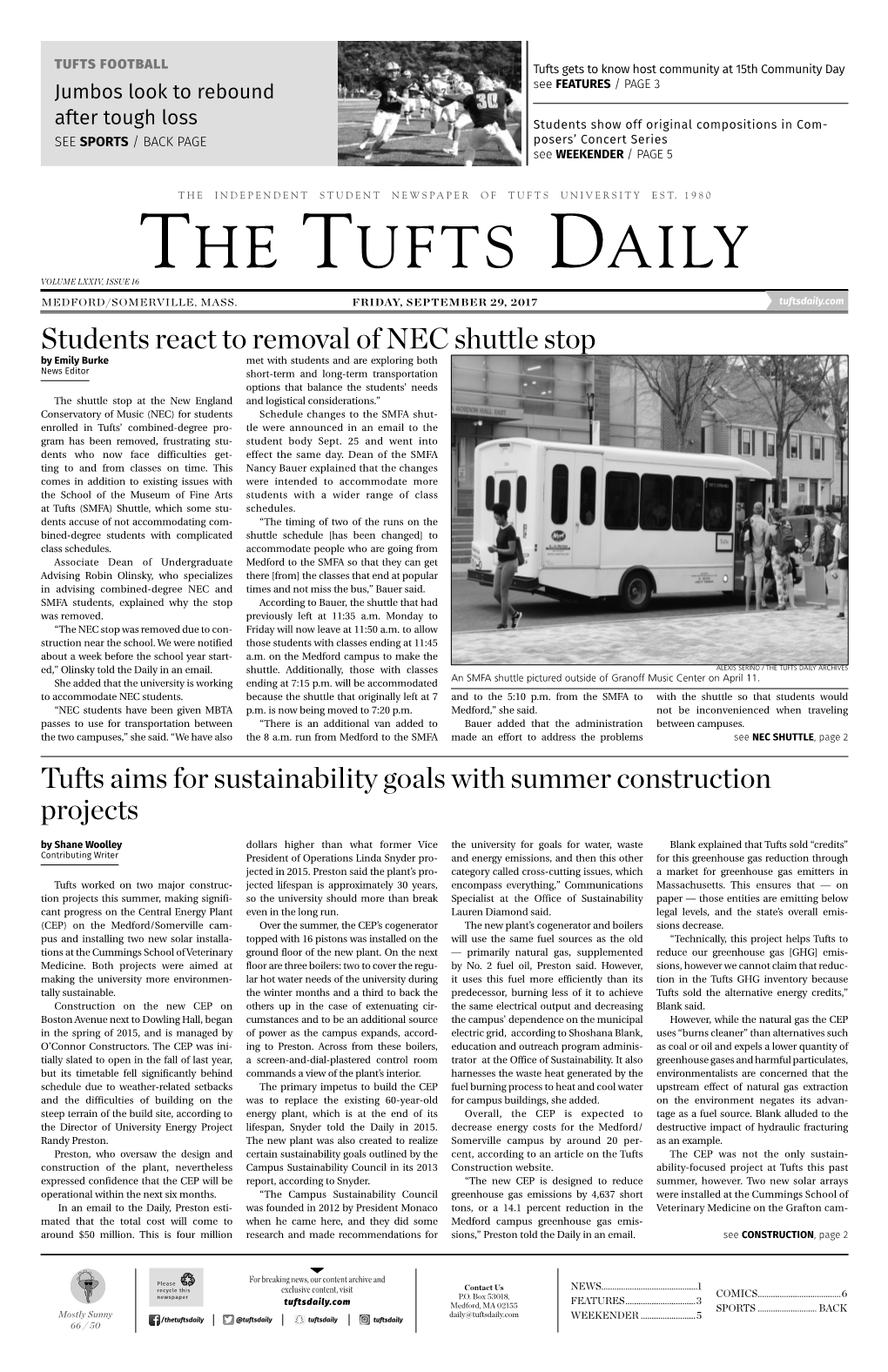 The Tufts Daily Volume Lxxiv, Issue 16