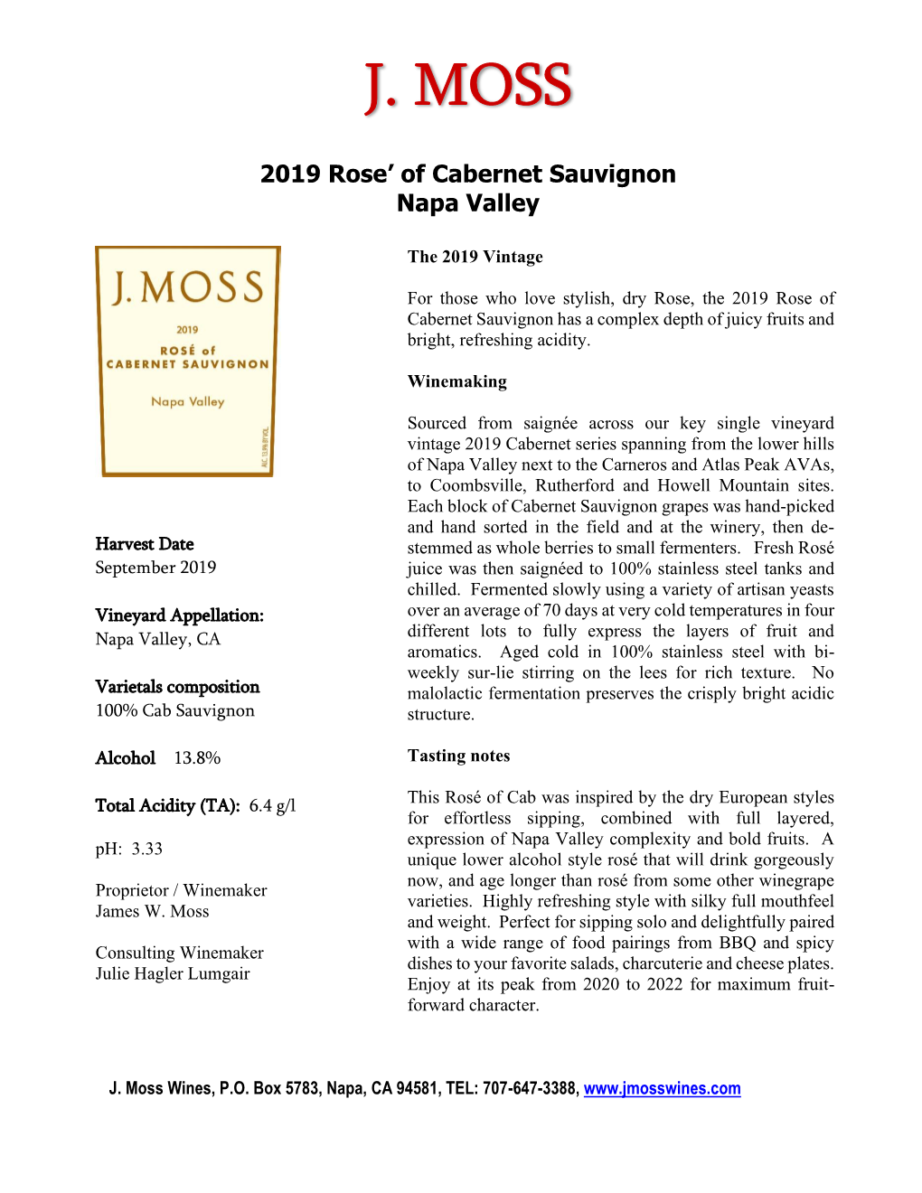 2019 Rose' of Cabernet Sauvignon, Napa Valley