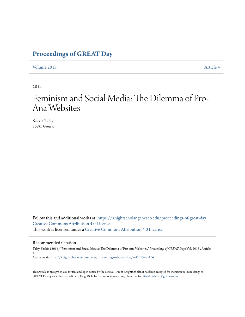 Feminism and Social Media: the Dilemma of Pro-Ana Websites,