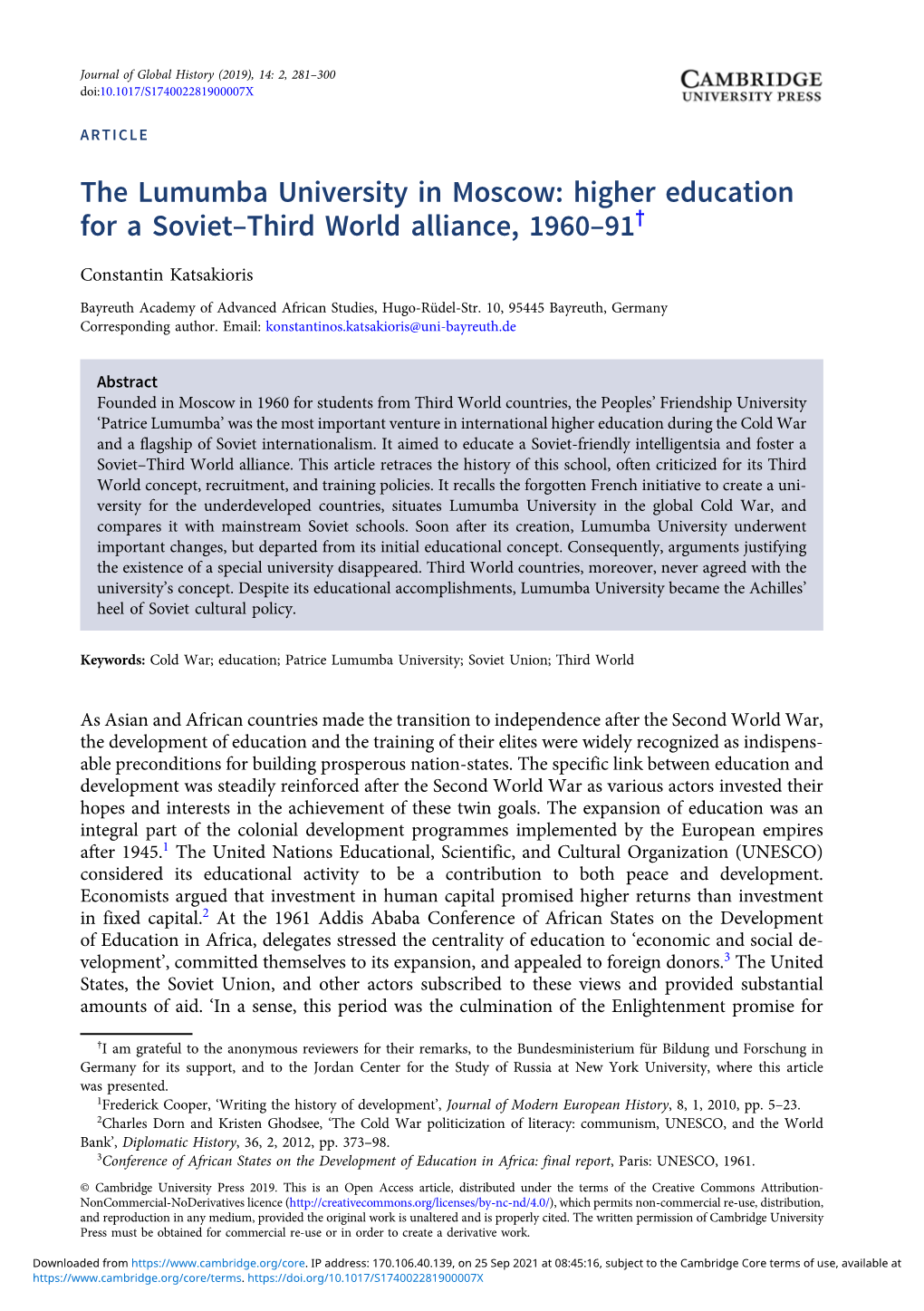 Higher Education for a Soviet–Third World Alliance, 1960–91†