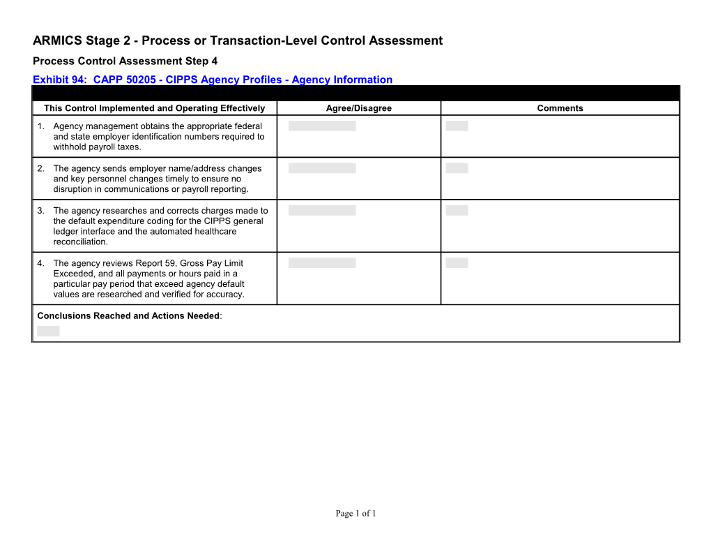 ARMICS Exhibit 94: CAPP 50205 - CIPPS Agency Profiles - Agency Information