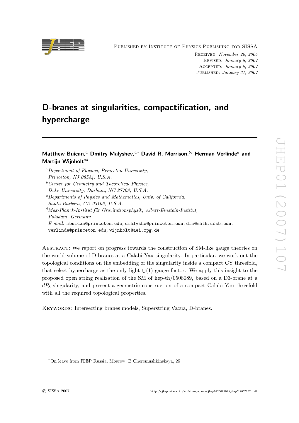 D-Branes at Singularities, Compactification, and Hypercharge